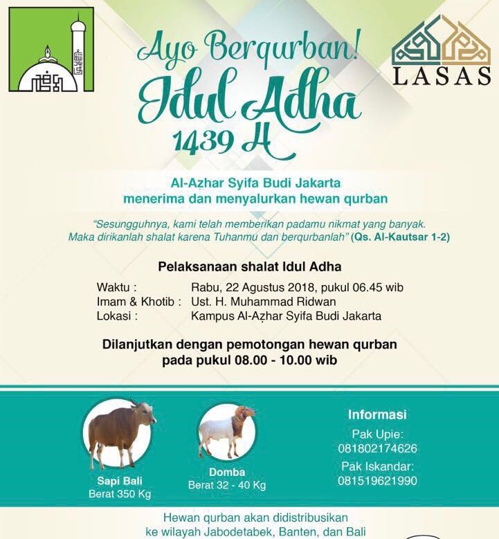 Hari Raya Idul Adha, 10 Dzulhijah 1439 H.  SD Al Azhar Syifa Budi Jakarta
